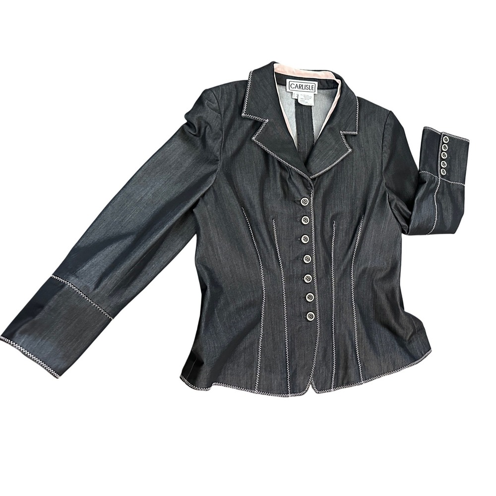 Carlisle Blazer Jacket Womens 14 Black Pink Fitted Button Up Career Office - Picture 3 of 12